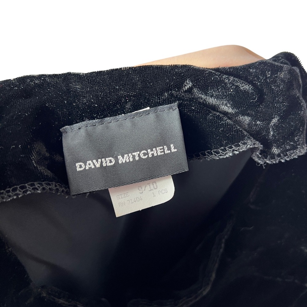Vintage David Mitchell Black Velvet Button Front Puff Sleeve Midi DressSize 9 10 - Picture 3 of 10